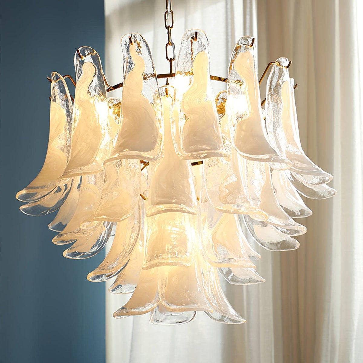 Elvess candelabru din sticlă Murano Frunze Aurii