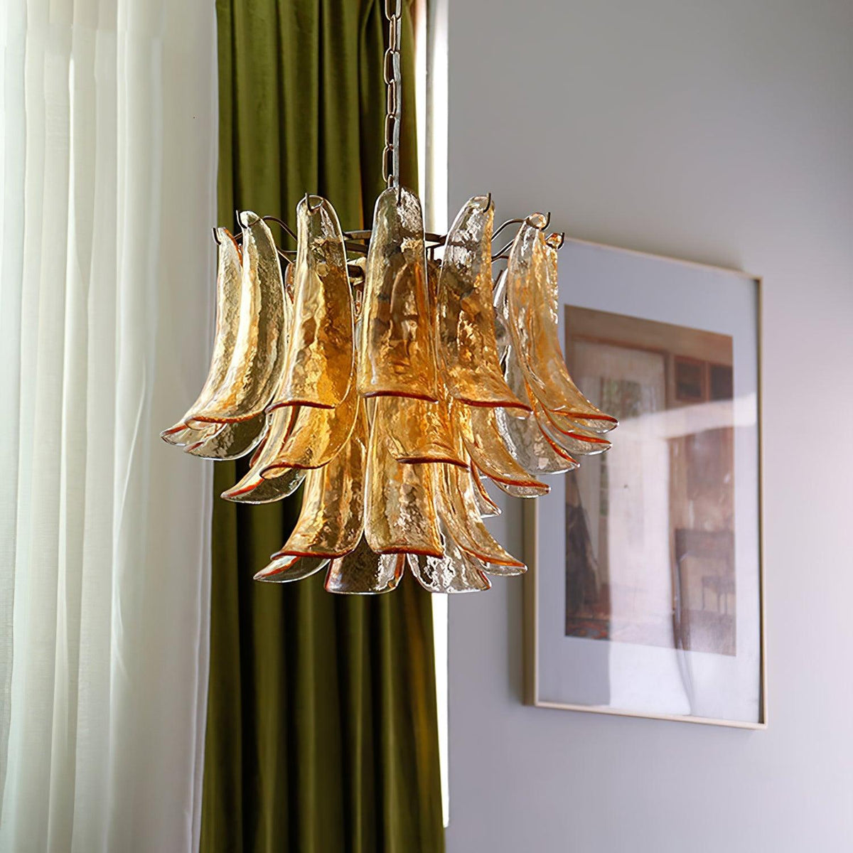 Elvess candelabru din sticlă Murano Frunze Aurii