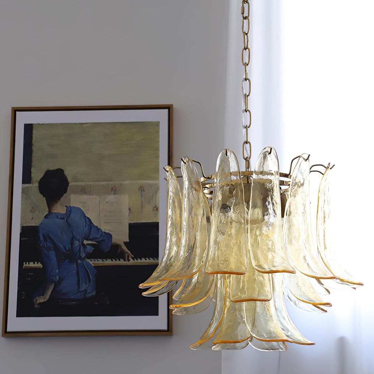 Elvess candelabru din sticlă Murano Frunze Aurii
