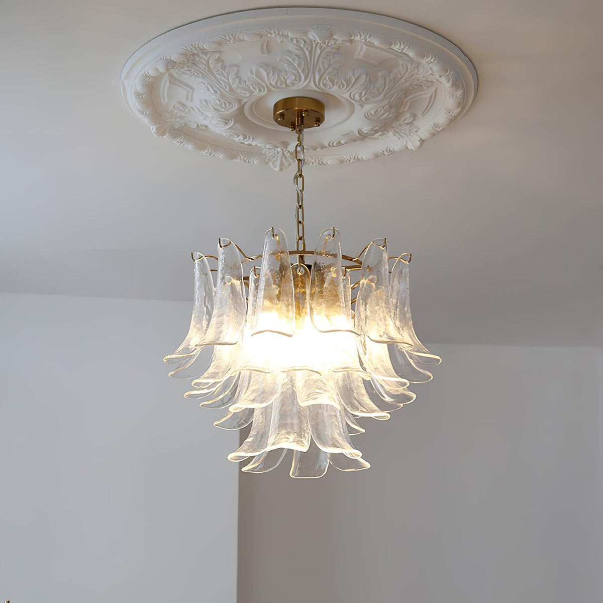 Elvess candelabru din sticlă Murano Frunze Aurii