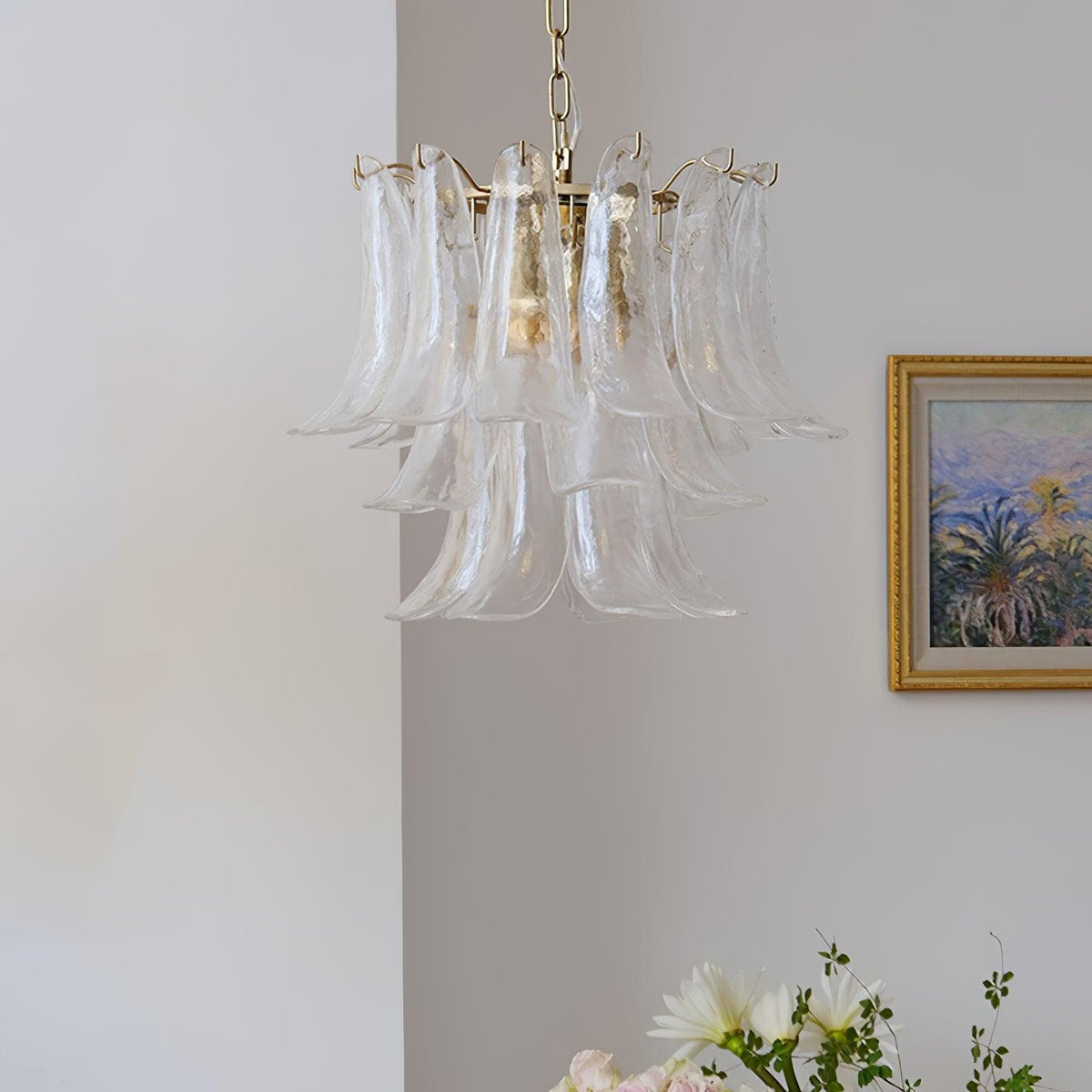 Elvess candelabru din sticlă Murano Frunze Aurii