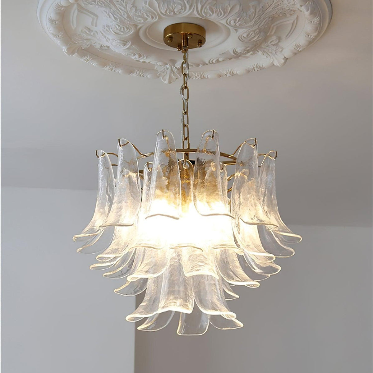 Elvess candelabru din sticlă Murano Frunze Aurii