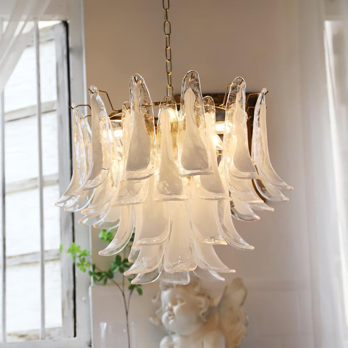 Elvess candelabru din sticlă Murano Frunze Aurii