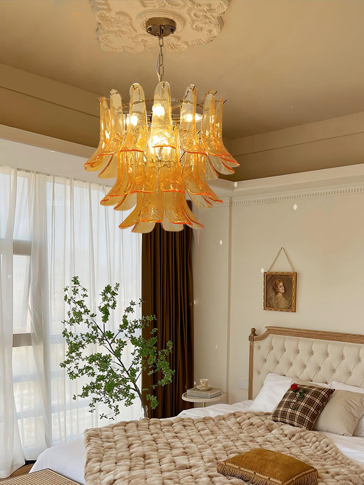 Elvess candelabru din sticlă Murano Frunze Aurii