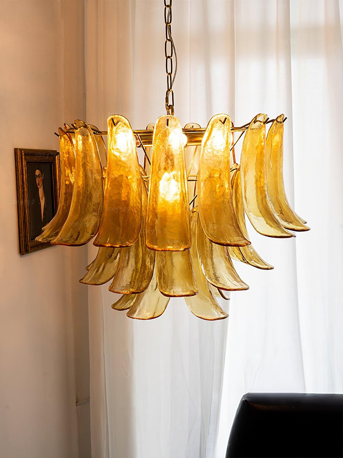 Elvess candelabru din sticlă Murano Frunze Aurii