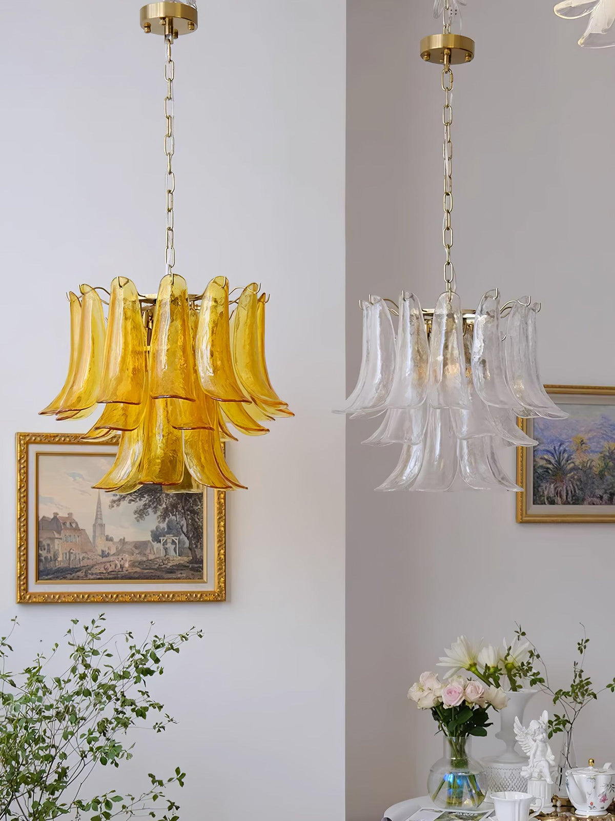 Elvess candelabru din sticlă Murano Frunze Aurii