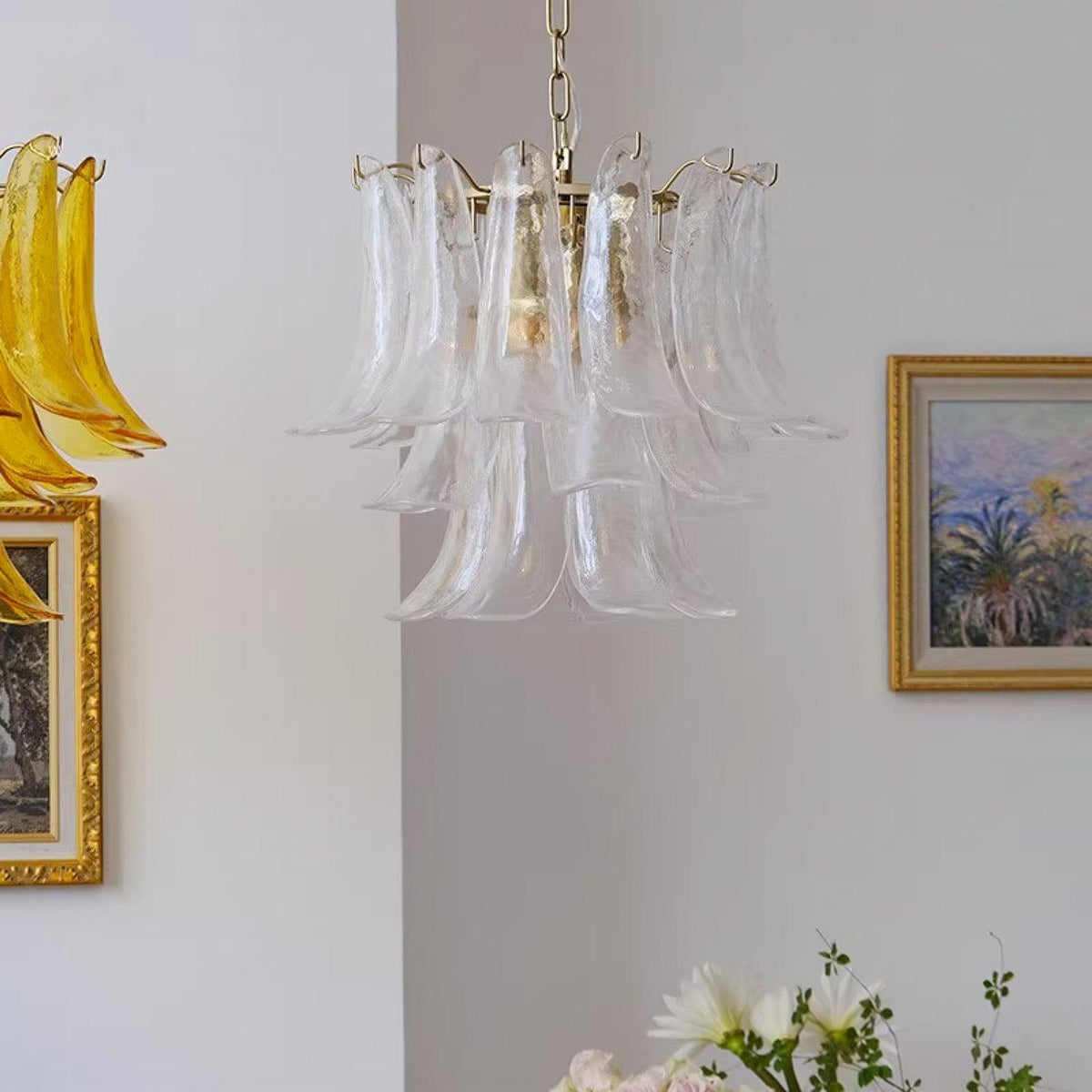 Elvess candelabru din sticlă Murano Frunze Aurii