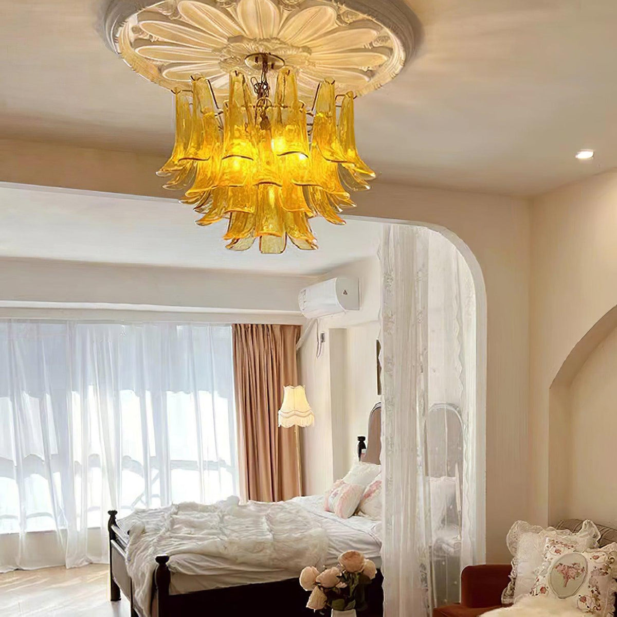 Elvess candelabru din sticlă Murano Frunze Aurii