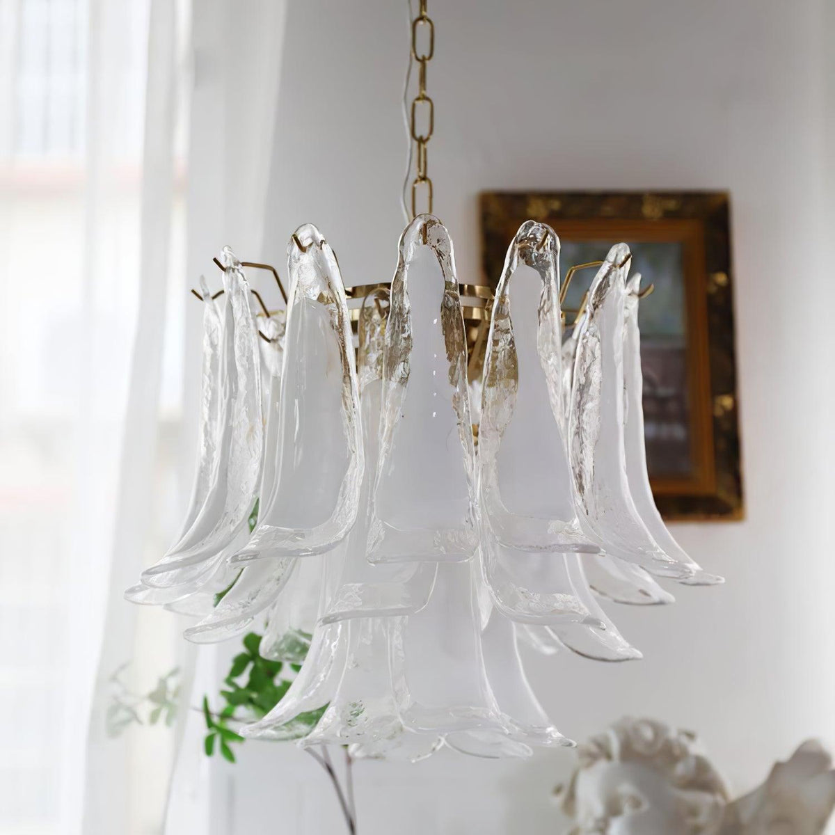 Elvess candelabru din sticlă Murano Frunze Aurii