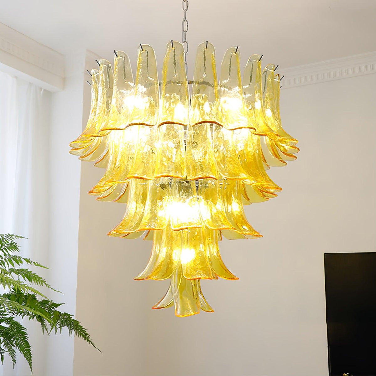 Elvess candelabru din sticlă Murano Frunze Aurii