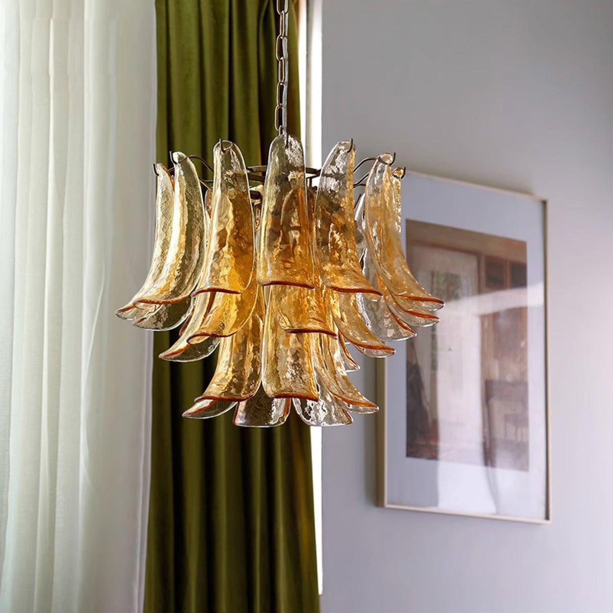 Elvess candelabru din sticlă Murano Frunze Aurii