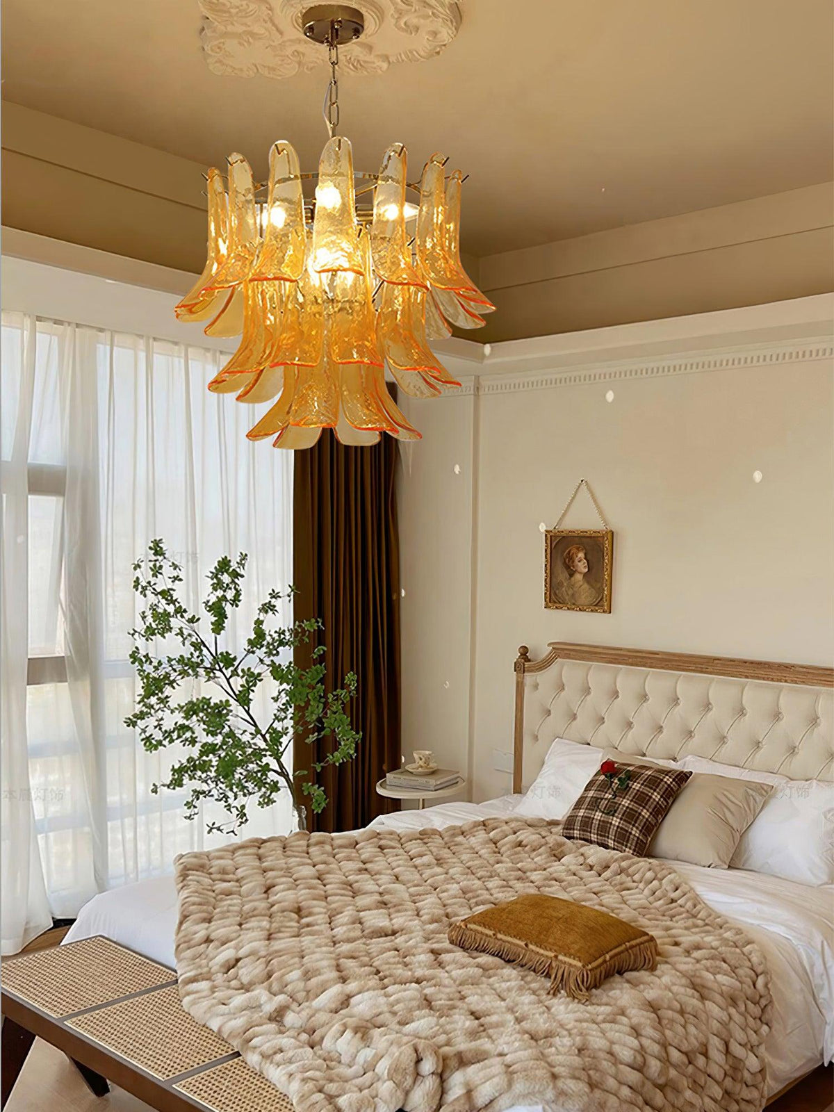 Elvess candelabru din sticlă Murano Frunze Aurii