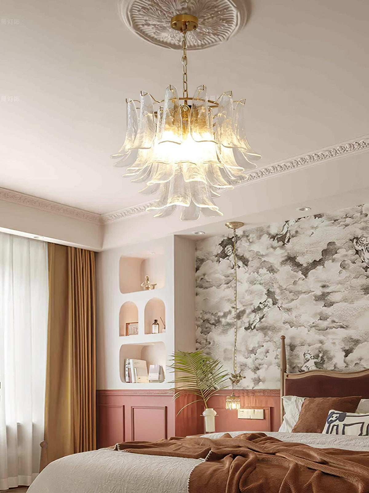 Elvess candelabru din sticlă Murano Frunze Aurii