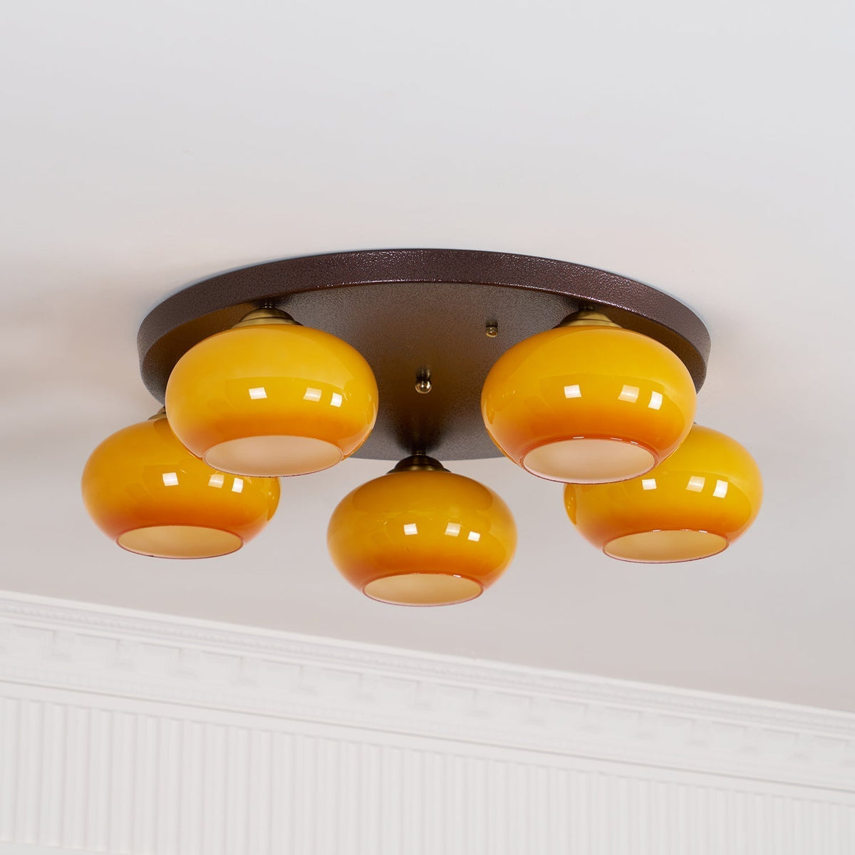 Luno plafonieră aplicată ambră din sticlă, cu 5 surse de lumină
