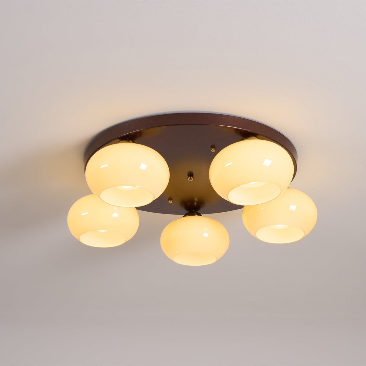 Luno plafonieră aplicată ambră din sticlă, cu 5 surse de lumină