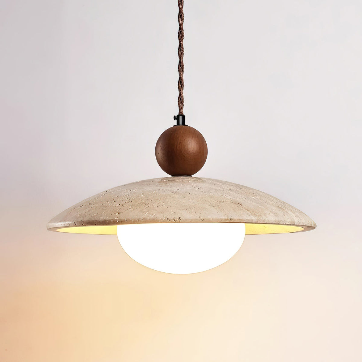 Travaro lampă suspendată din travertin și lemn, decorativă