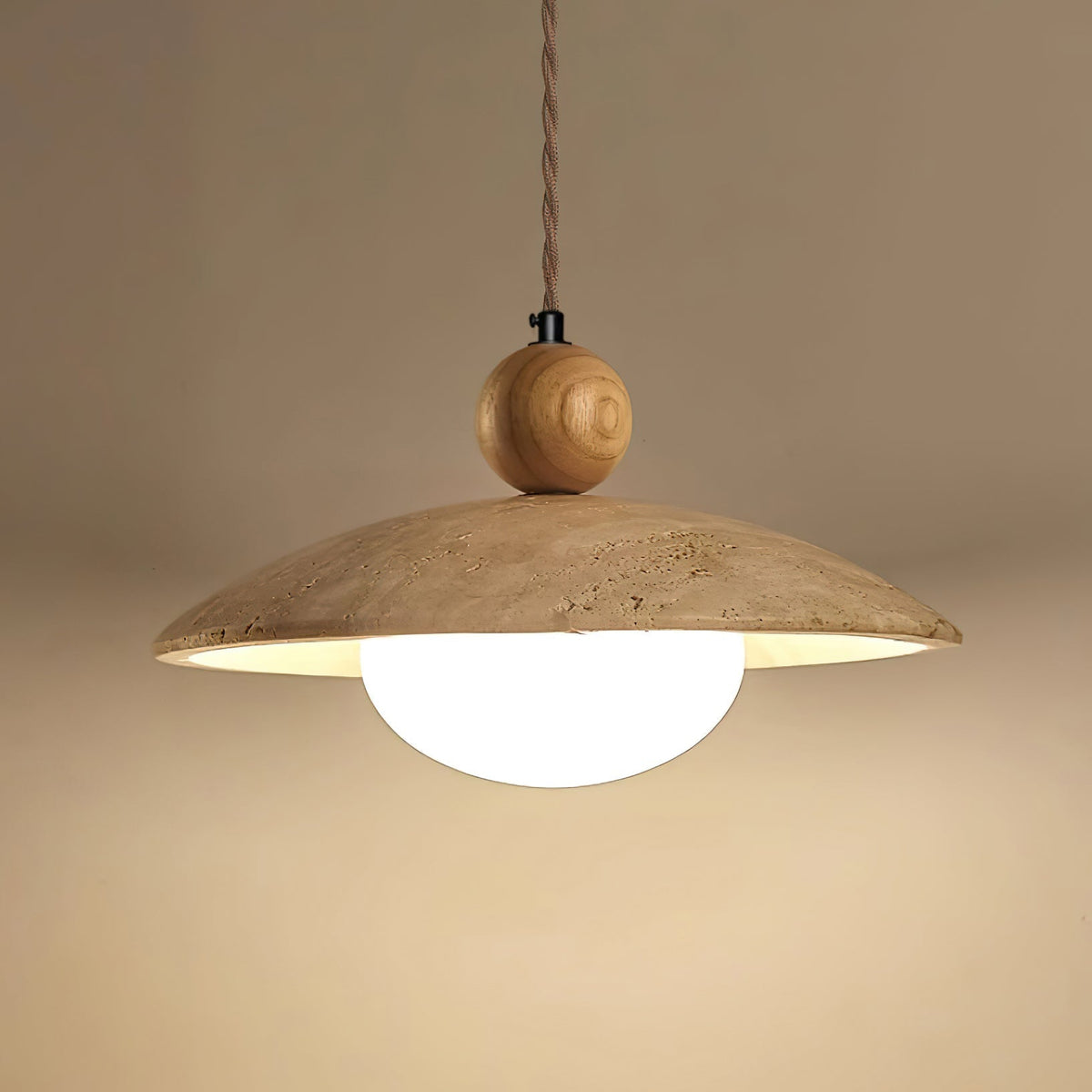 Travaro lampă suspendată din travertin și lemn, decorativă