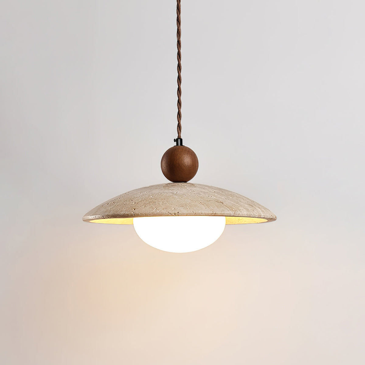 Travaro lampă suspendată din travertin și lemn, decorativă