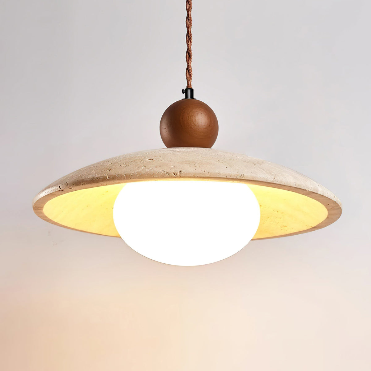 Travaro lampă suspendată din travertin și lemn, decorativă