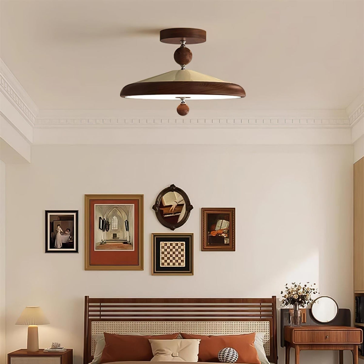 Sorvian plafonieră cu Cadru din lemn Rotund Stil Midcentury