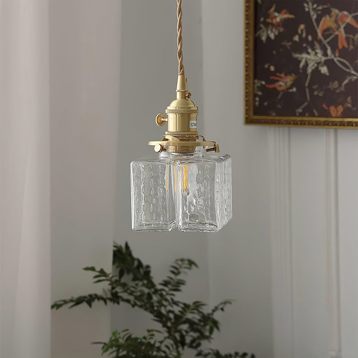 Ovely lampă suspendată vintage din sticlă bătută cu ciocan și corp din alamă