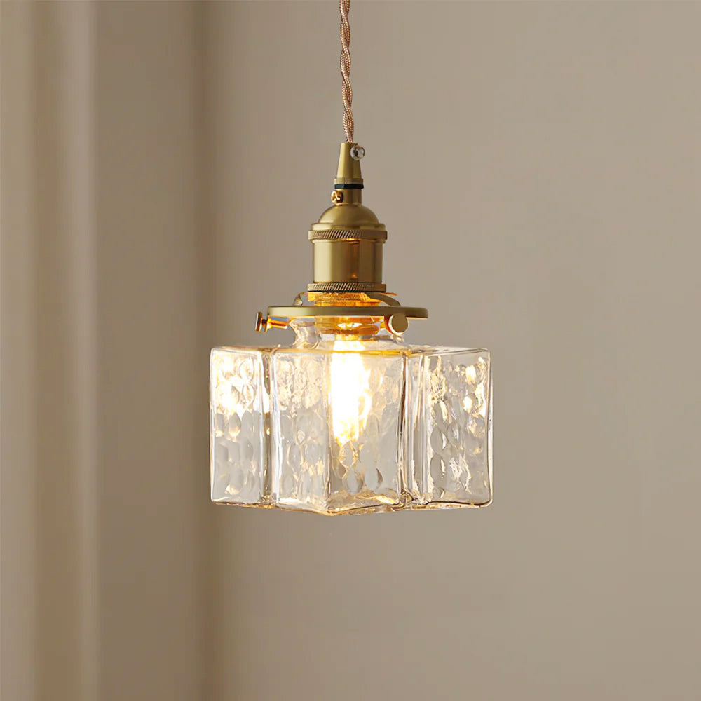 Ovely lampă suspendată vintage din sticlă bătută cu ciocan și corp din alamă