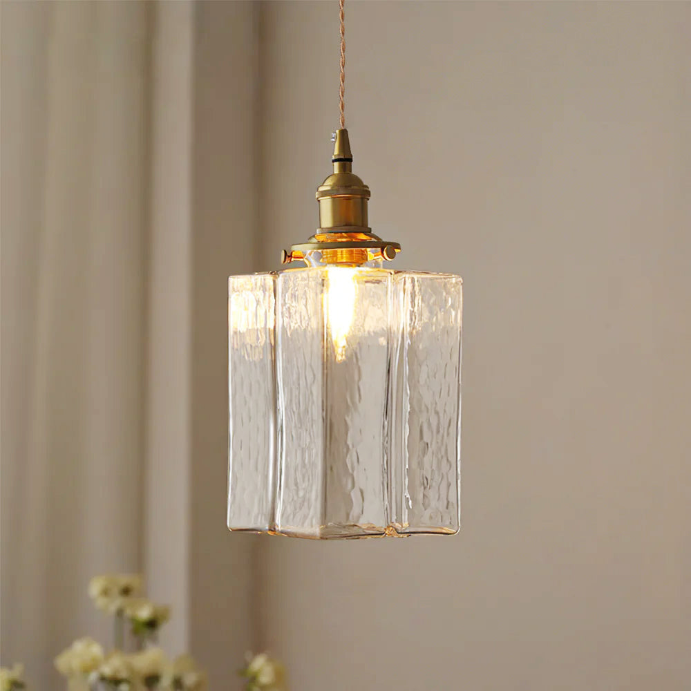 Ovely lampă suspendată vintage din sticlă bătută cu ciocan și corp din alamă