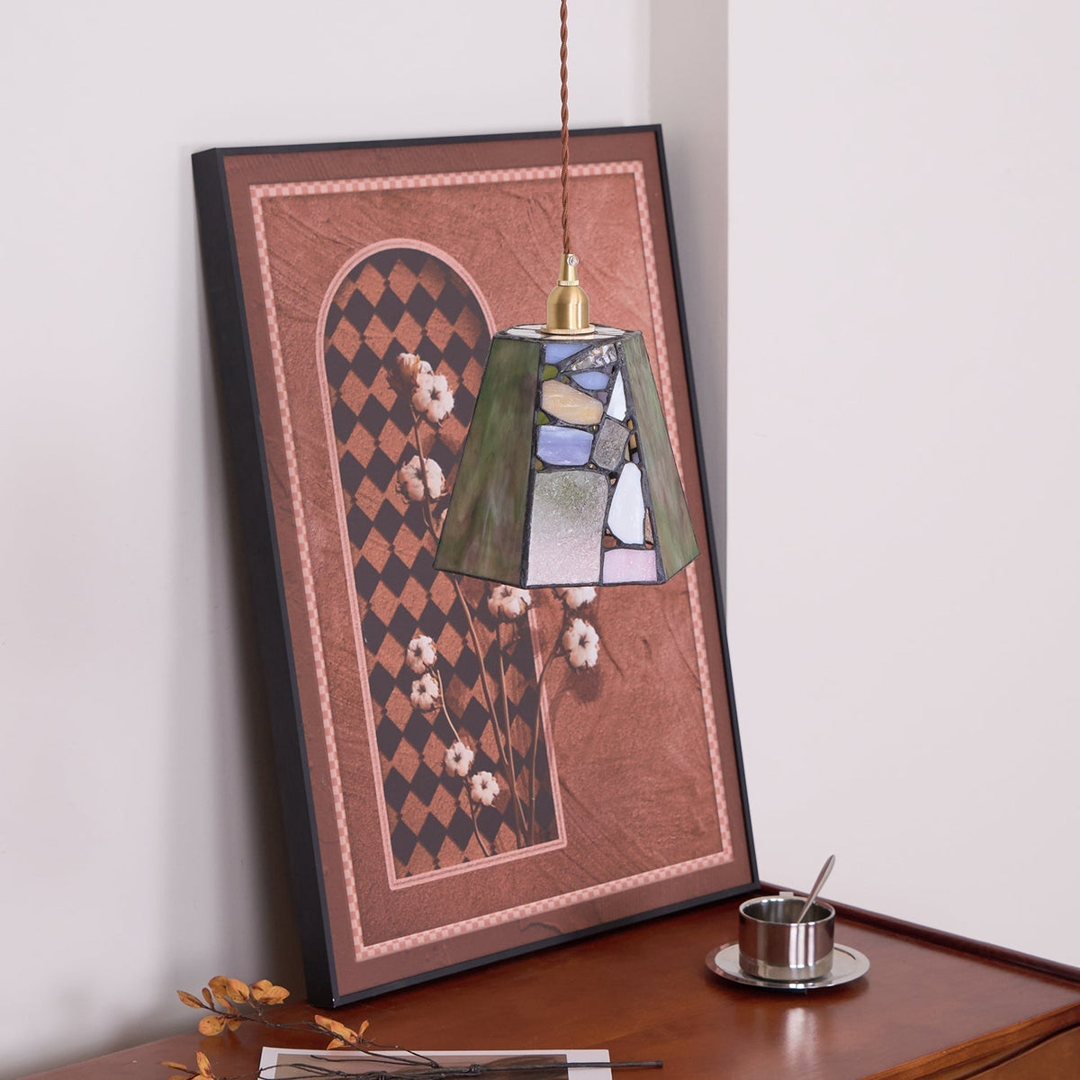 Fira Tiffany-Style lampă suspendată din sticlă colorată