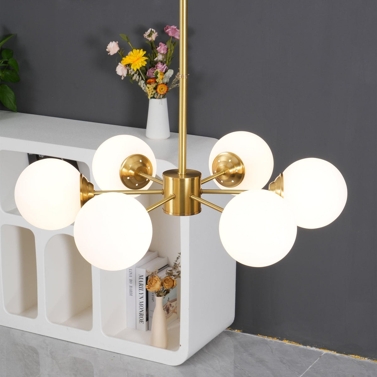 Eshlen candelabru din alamă și sticlă opal