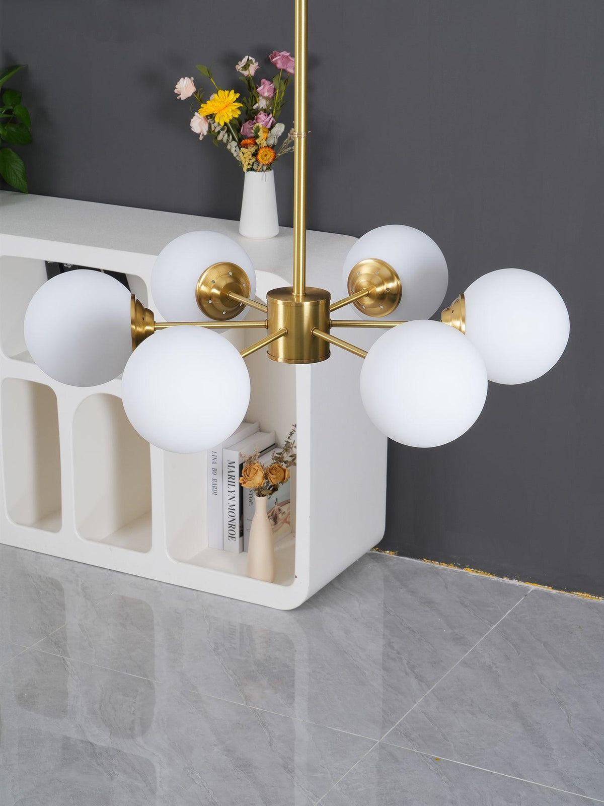 Eshlen candelabru din alamă și sticlă opal