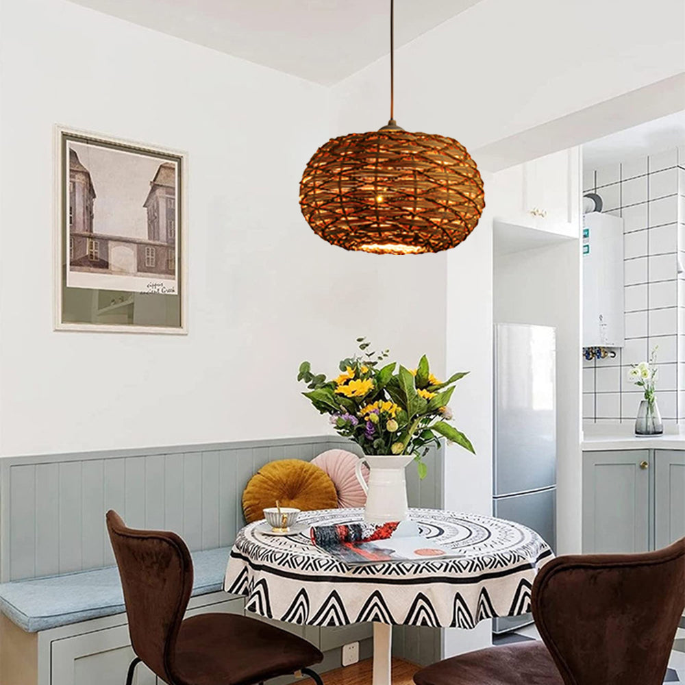 Ritta Boho Retro lampă suspendată LED lemn ratan dormitor/Restaurant