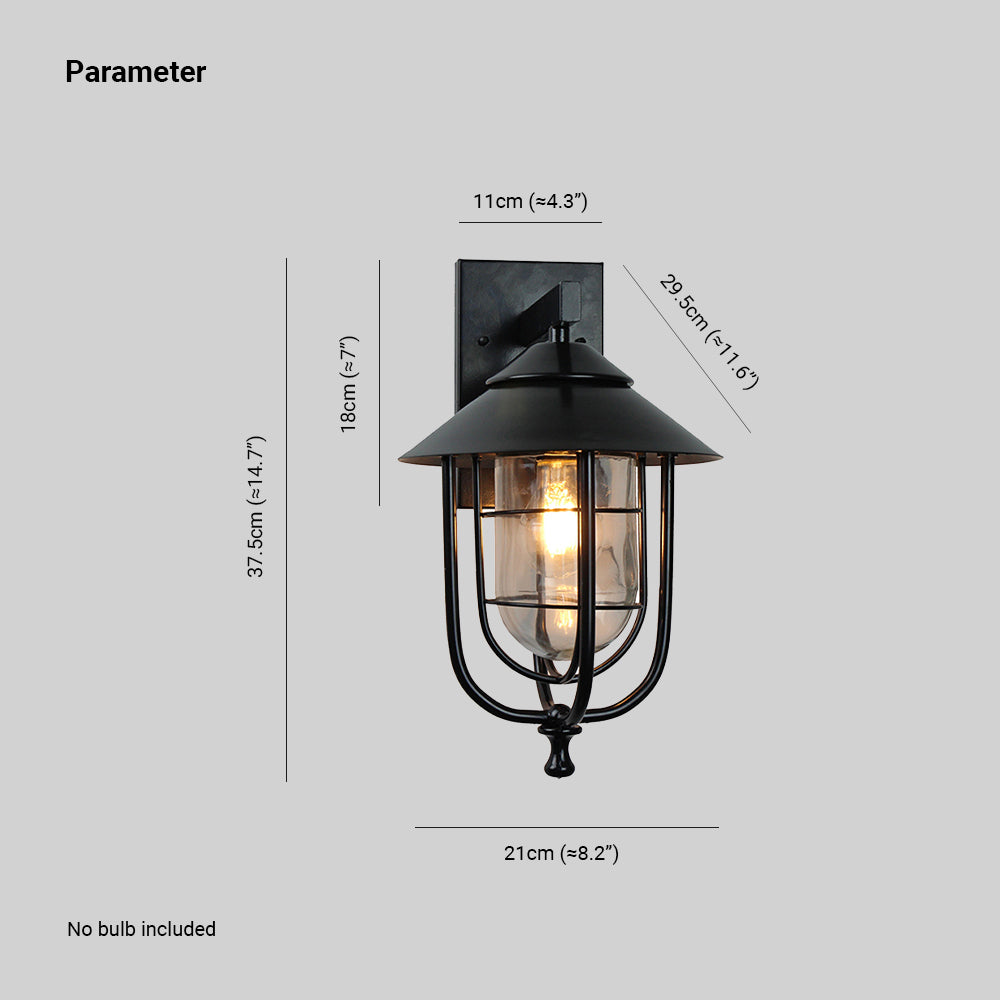 Ray, aplică de perete pentru exterior în formă de lanternă vintage din metal, negru