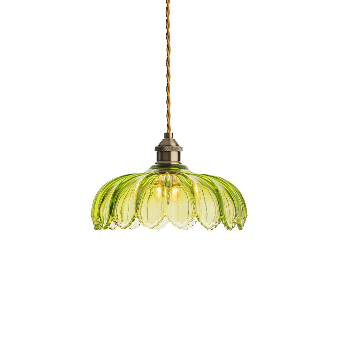 Limea lampă suspendată verde din sticlă, cu flori