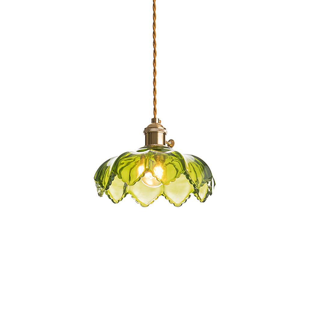 Limea lampă suspendată verde din sticlă, cu flori