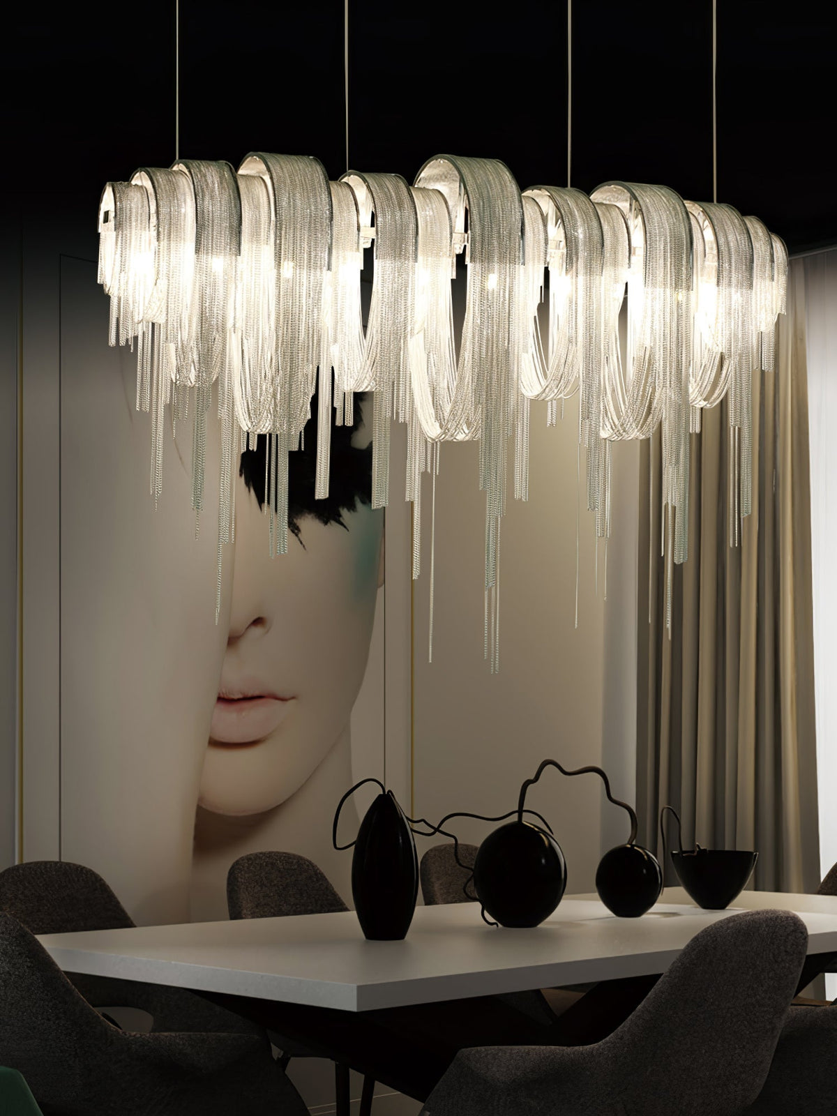 Tarien candelabru Lanțuri Stratificate Nichel Lux