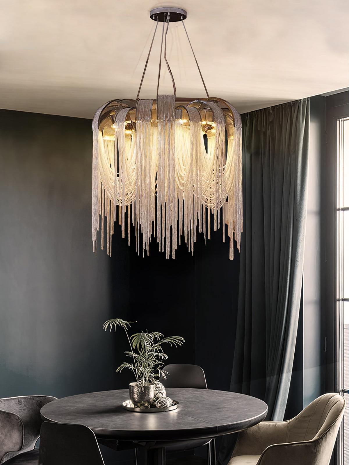 Tarien candelabru Lanțuri Stratificate Nichel Lux