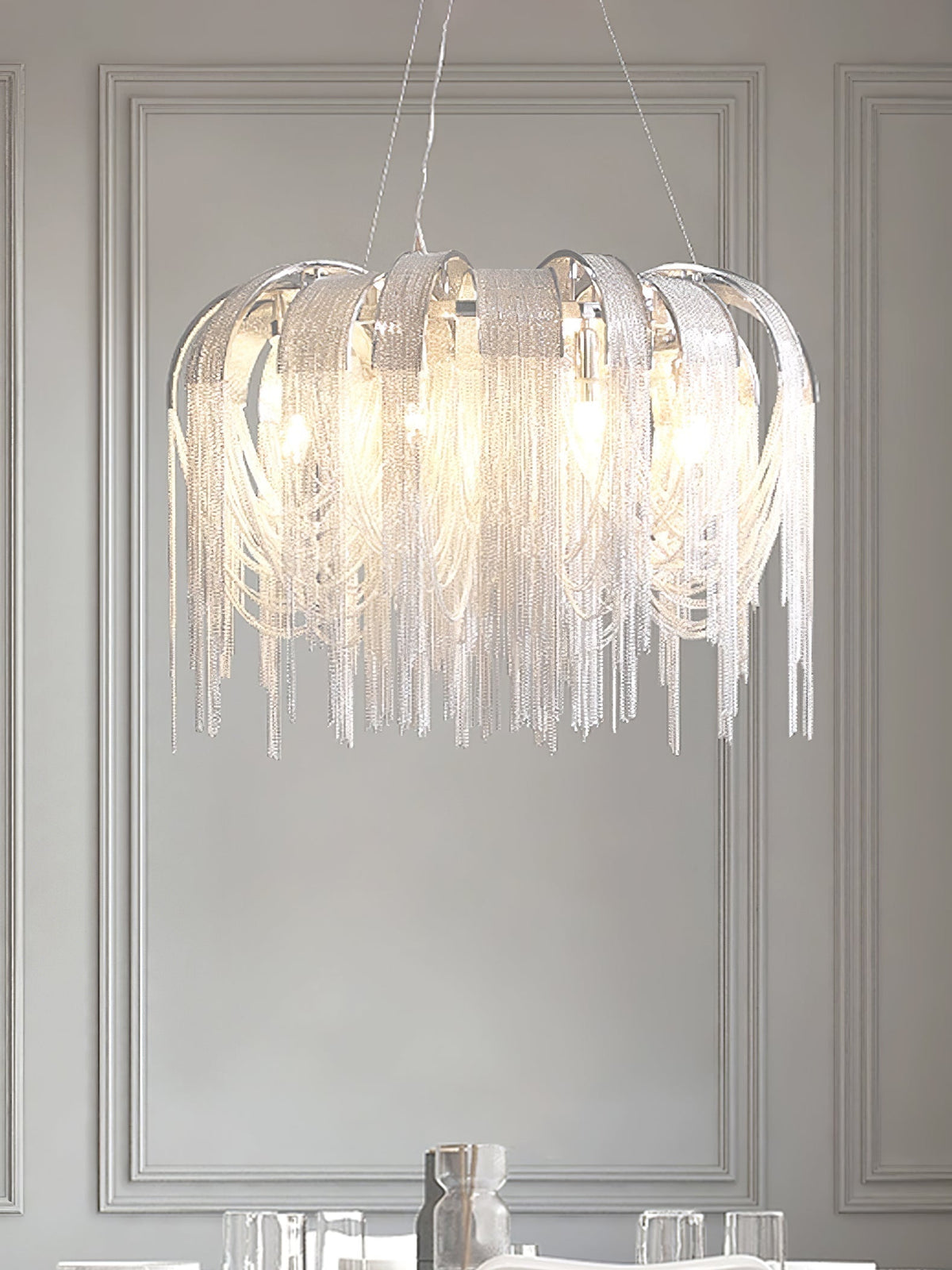 Tarien candelabru Lanțuri Stratificate Nichel Lux
