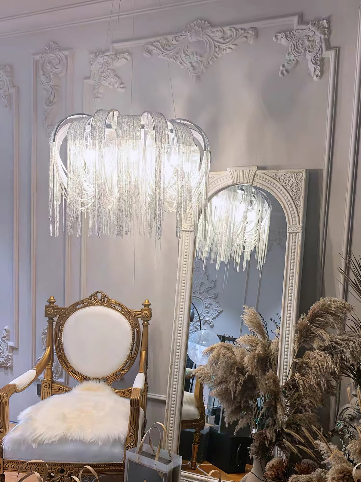 Tarien candelabru Lanțuri Stratificate Nichel Lux