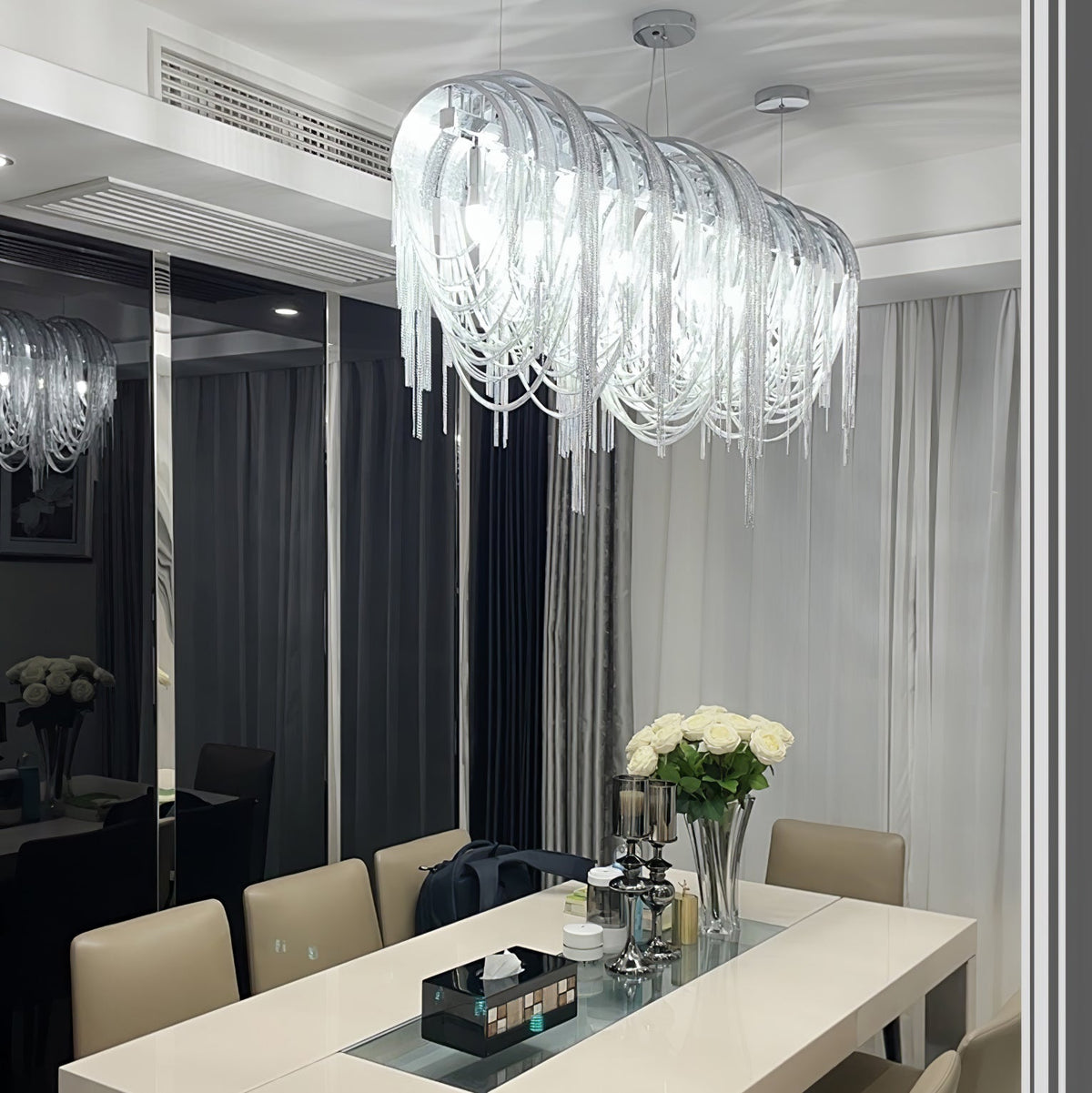 Tarien candelabru Lanțuri Stratificate Nichel Lux