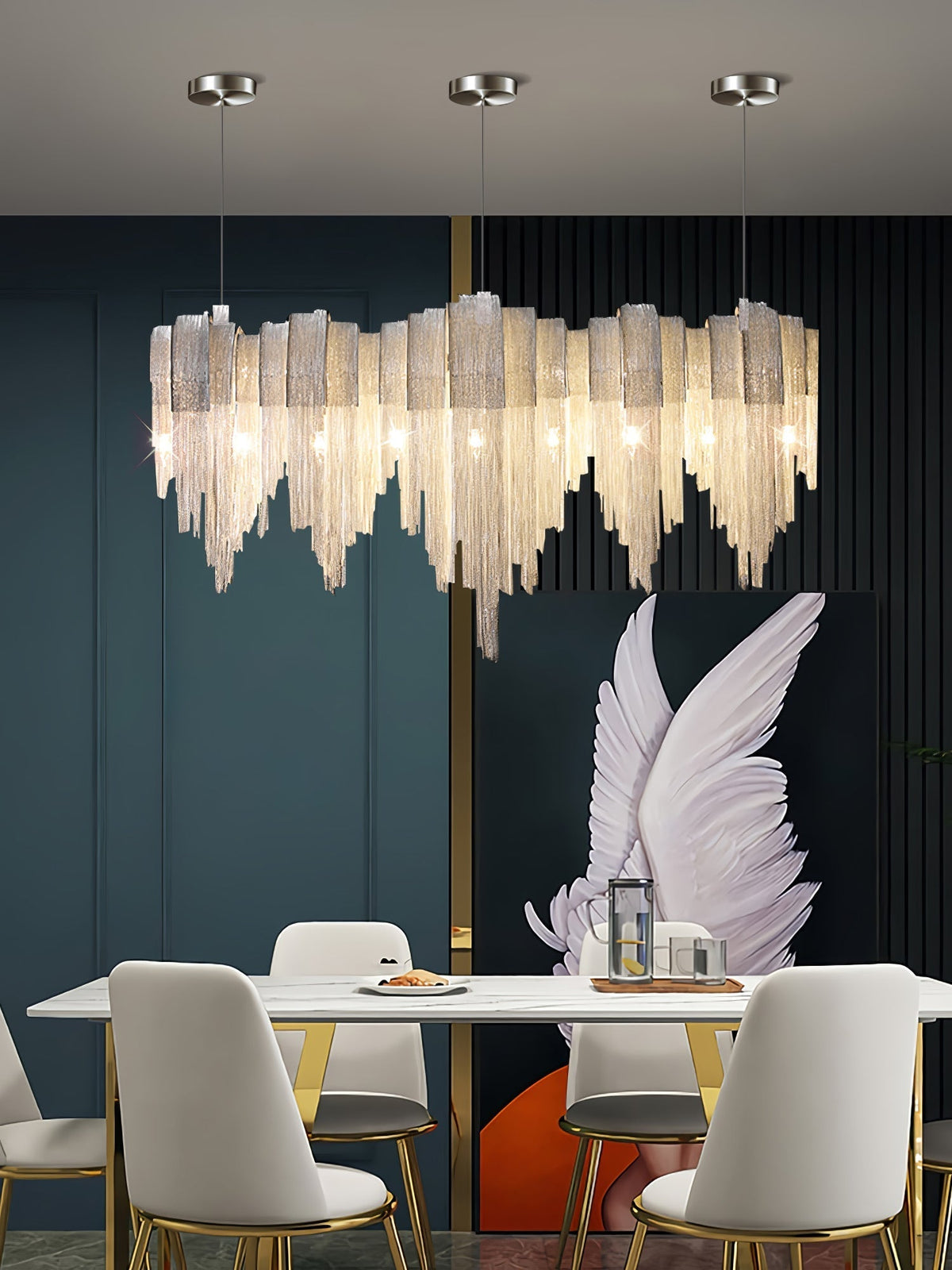 Tarien candelabru Lanțuri Stratificate Nichel Lux