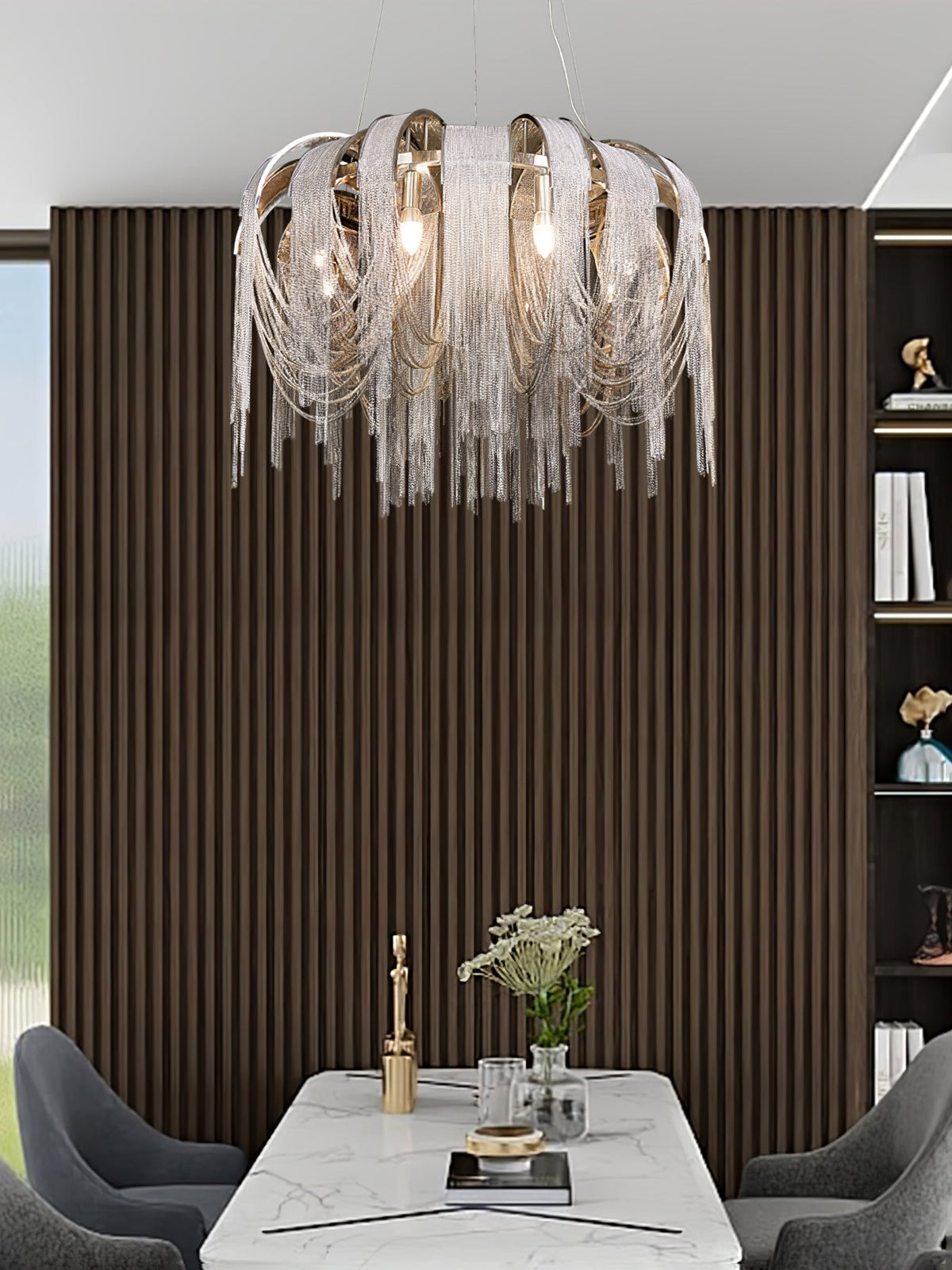 Tarien candelabru Lanțuri Stratificate Nichel Lux