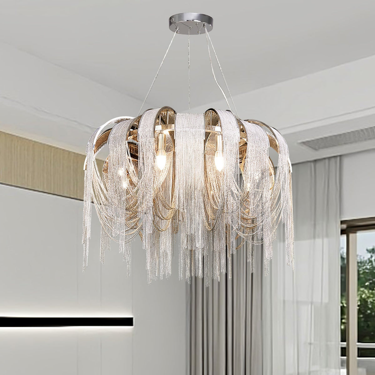 Tarien candelabru Lanțuri Stratificate Nichel Lux