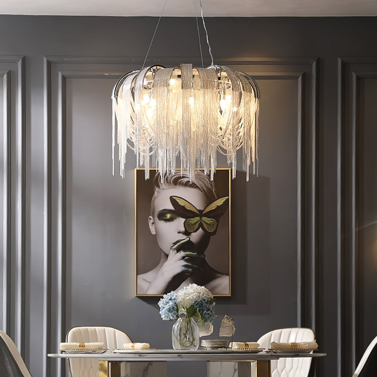 Tarien candelabru Lanțuri Stratificate Nichel Lux