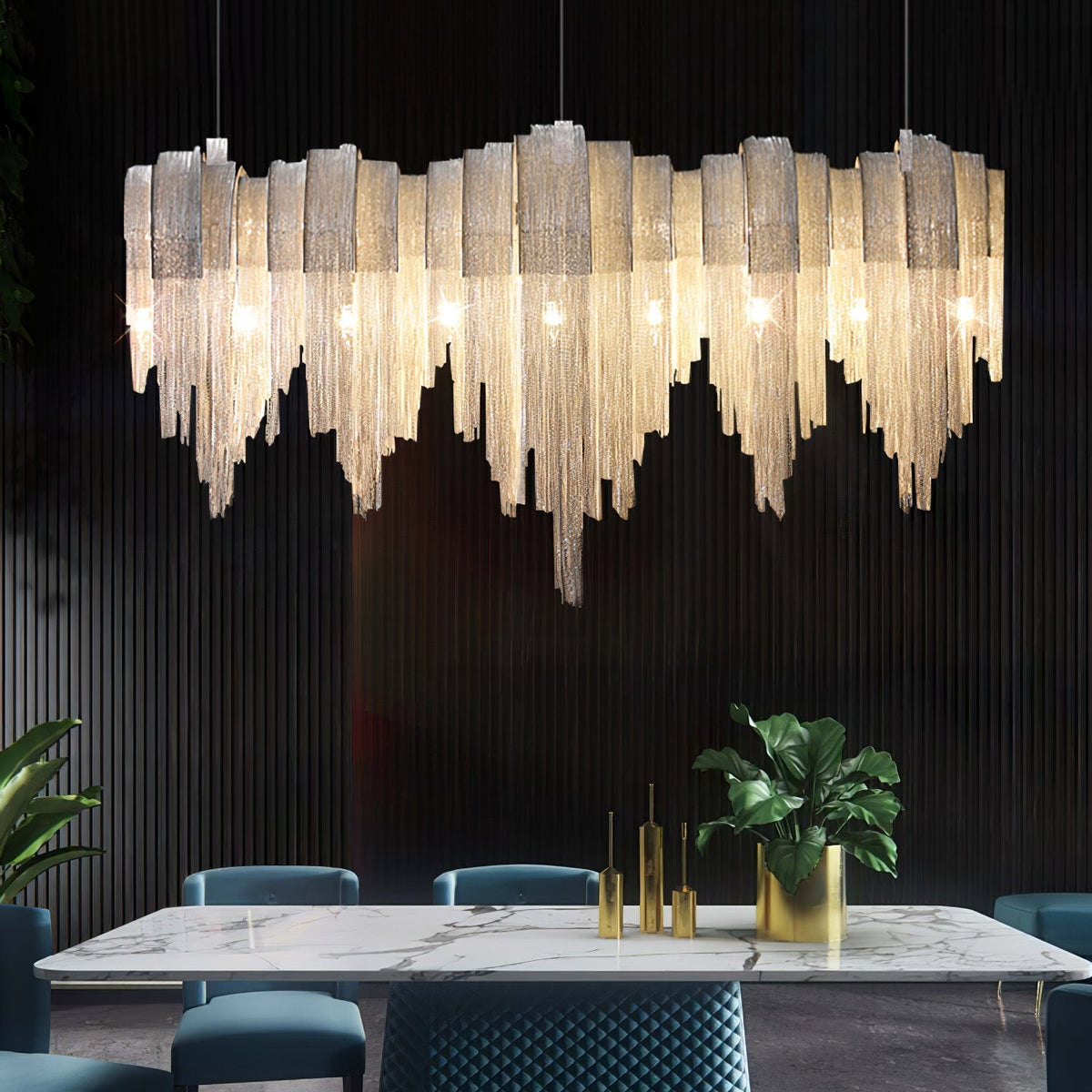 Tarien candelabru Lanțuri Stratificate Nichel Lux