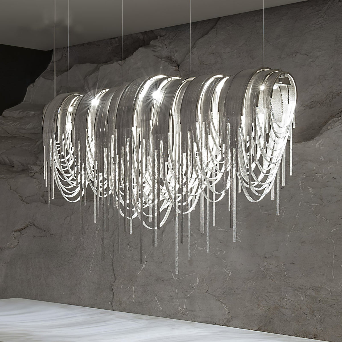 Tarien candelabru Lanțuri Stratificate Nichel Lux