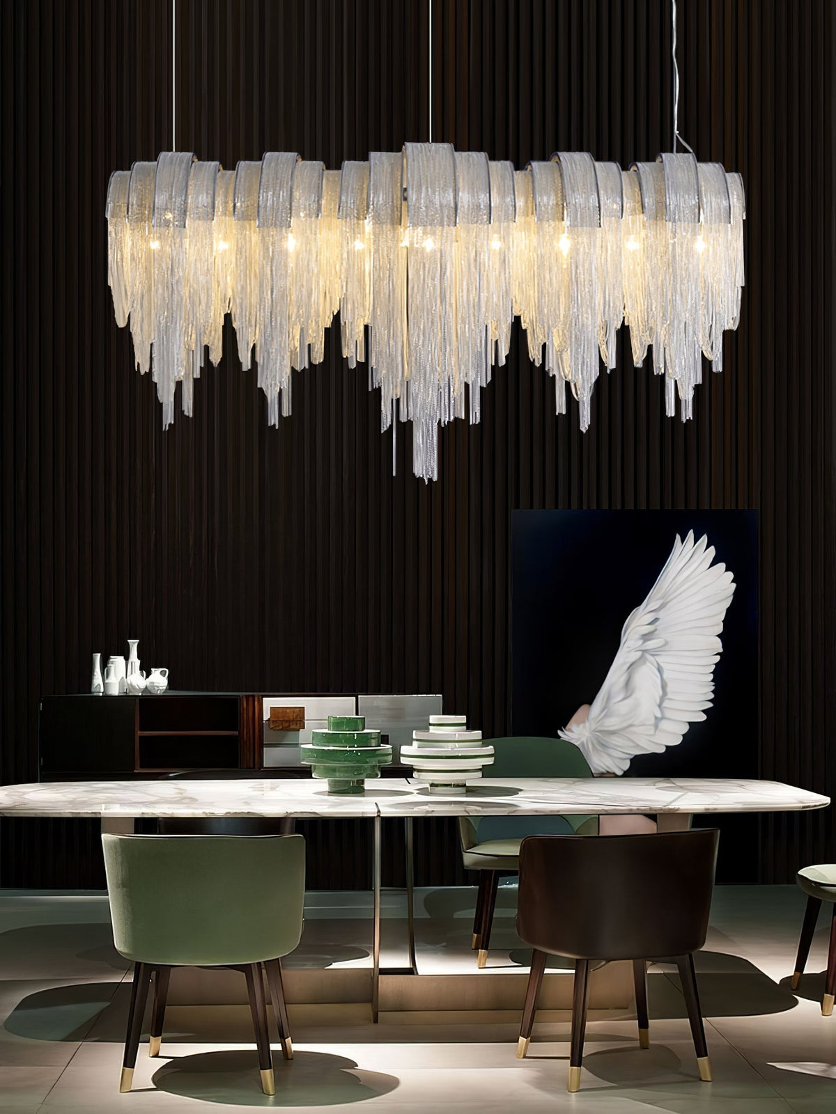 Tarien candelabru Lanțuri Stratificate Nichel Lux
