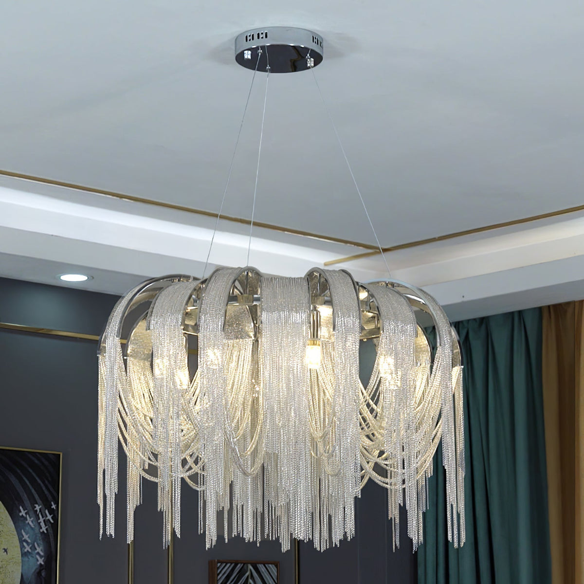 Tarien candelabru Lanțuri Stratificate Nichel Lux