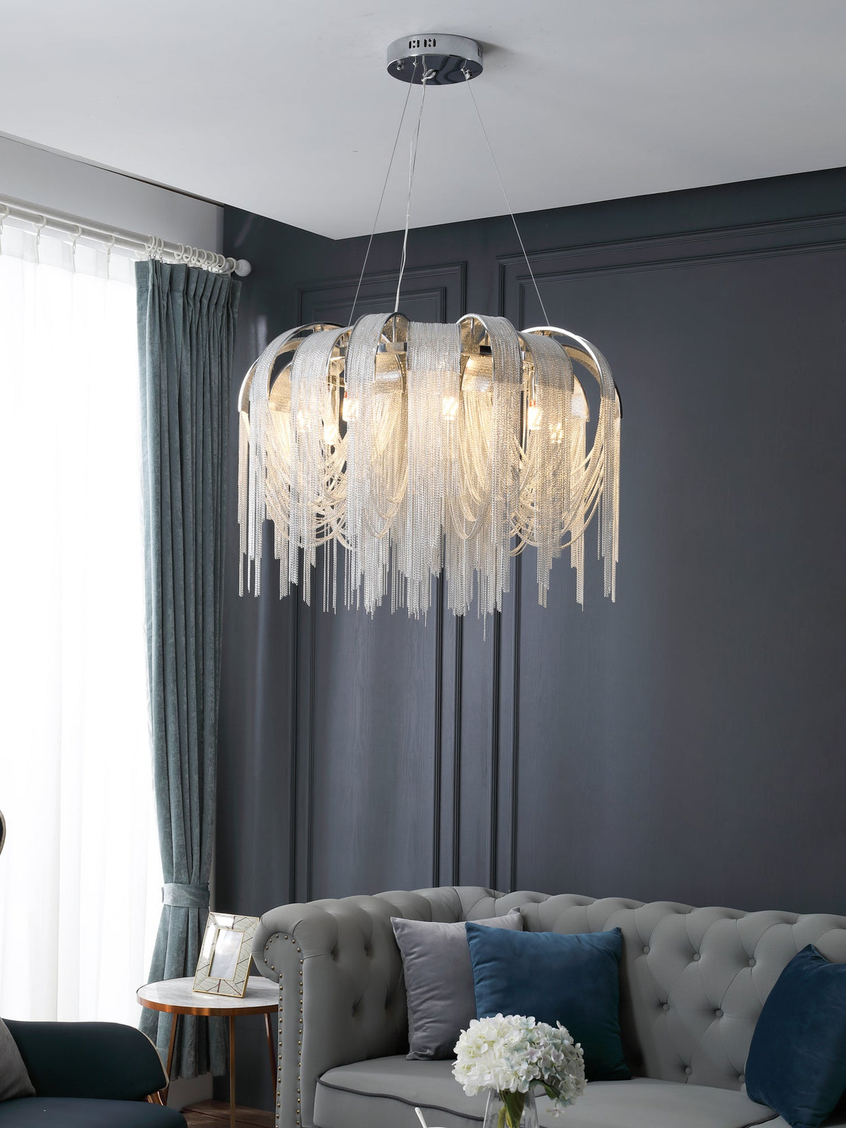 Tarien candelabru Lanțuri Stratificate Nichel Lux
