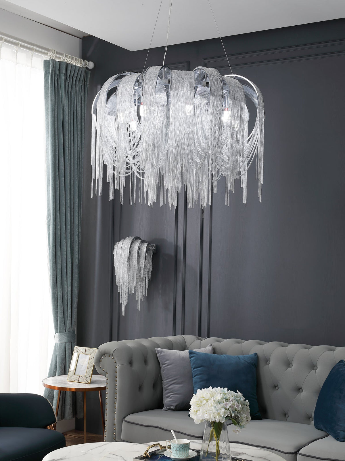 Tarien candelabru Lanțuri Stratificate Nichel Lux