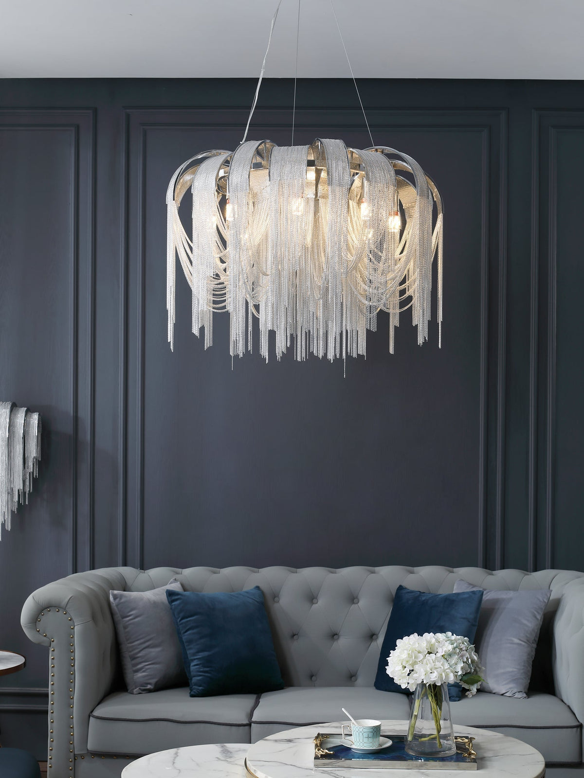 Tarien candelabru Lanțuri Stratificate Nichel Lux